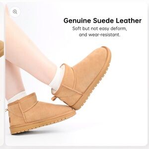 Evellyhootd Tan Contemporary Versatile Suede Ankle Snow Boots with Fur Lining